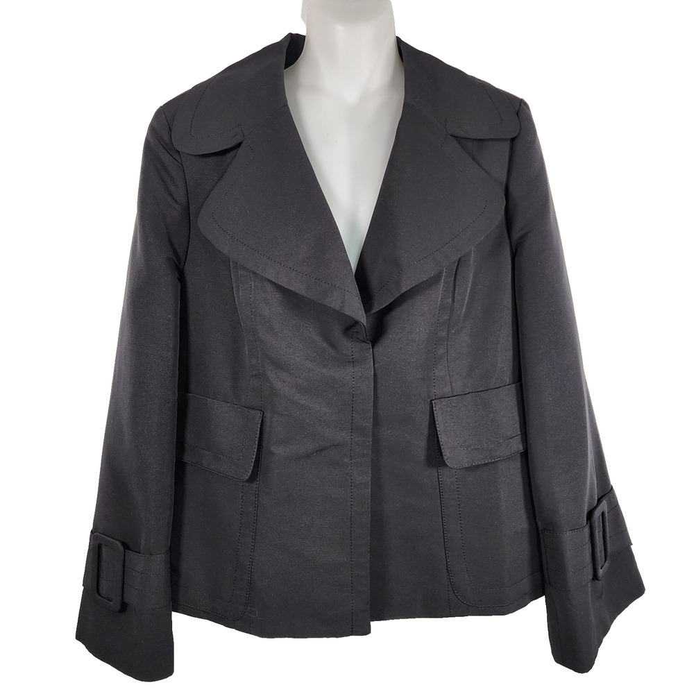 Worthington Womens Jacket M Black Lined Bell Buckle Sleeve Retro Career Office